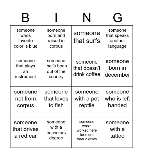 Benjamin's Icebreaker Bingo Card