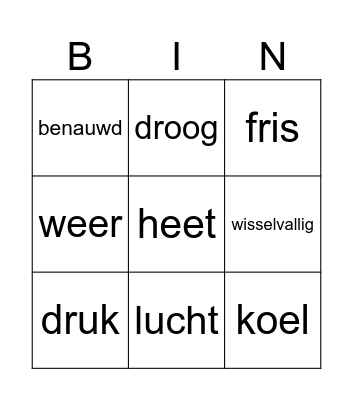 Het weerbericht Bingo Card