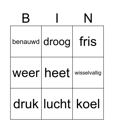 Het weerbericht Bingo Card