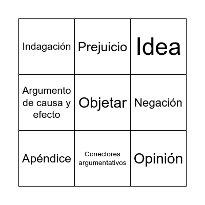 La argumentación Bingo Card