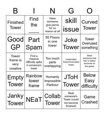 Tower Creator Bingo Card