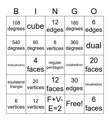 Platonic Solid facts Bingo Card