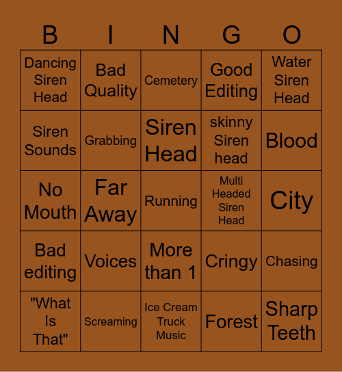 Siren Head Bingo Card