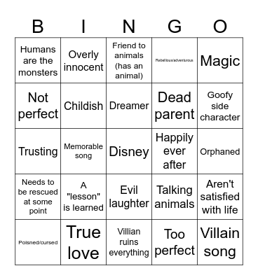 Princess Movie Bingo Card