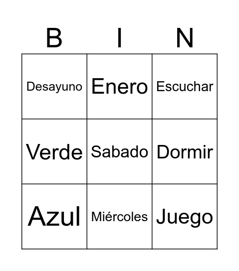 BINGO Vocabulario Bingo Card