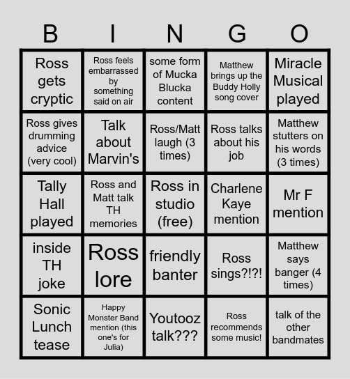 TTS BINGO 3!!!! ( Ross Interview Edition) Bingo Card