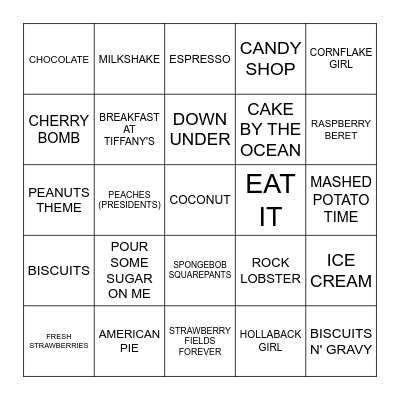 FOOD Bingo Card