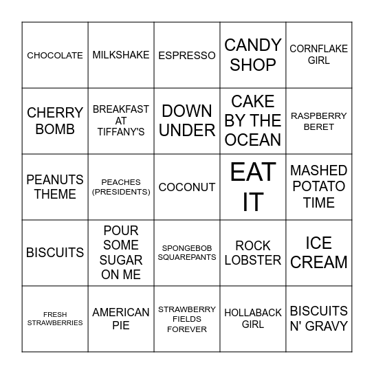 FOOD Bingo Card