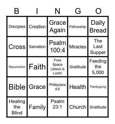 JesusGiving Bingo Card