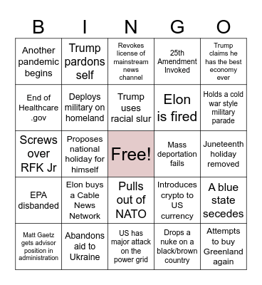 DJT 2025-2028 Bingo Card Bingo Card