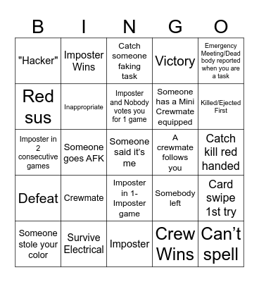 Among Us Bingo Card