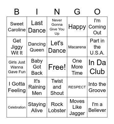 Party Song Bingo! Bingo Card