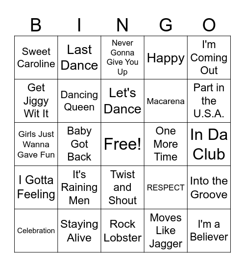 Party Song Bingo! Bingo Card