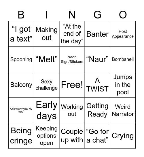 Love Island Australia 1 Bingo Card