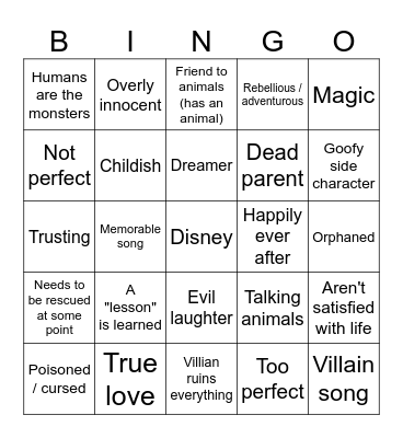 Disney Movie Bingo Card