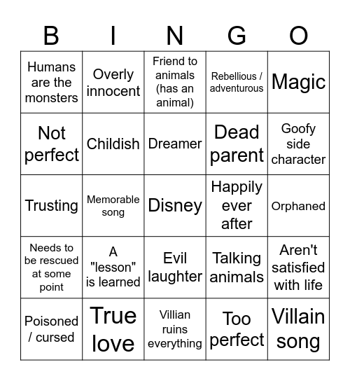 Disney Movie Bingo Card