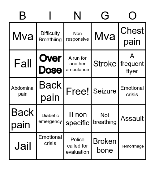 Ambulance Day Bingo Card