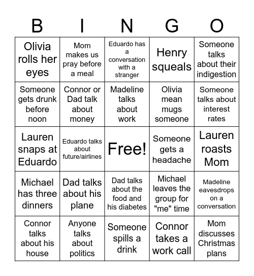 Punta Cana Bingo Card