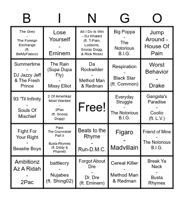 Hip-Hop Mix #1 Bingo Card