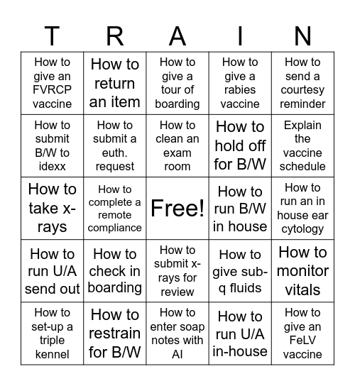 Training Maggie Bingo Card