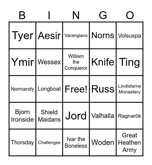 Viking Age Bingo Card