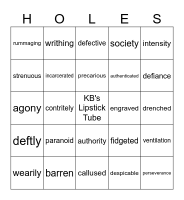 Holes Vocab Bingo Card