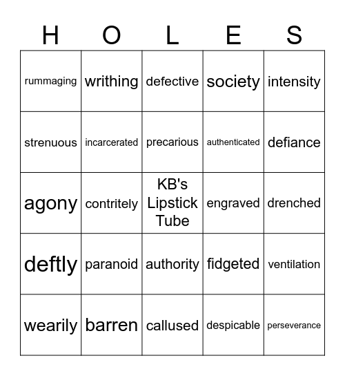 Holes Vocab Bingo Card