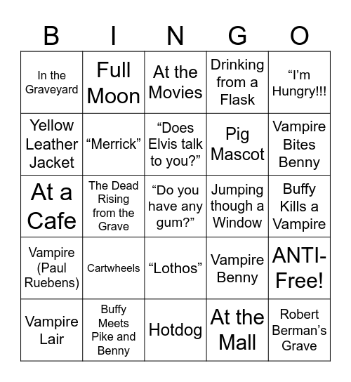 Buffy the Vampire Slayer - Round 1 Bingo Card