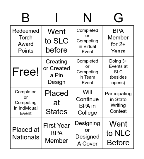 BPA Bingo Card