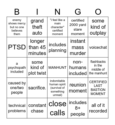 MANHUNT Bingo Card