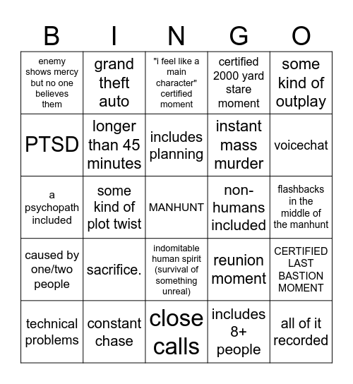 MANHUNT Bingo Card