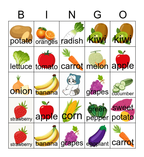 Fruits and Vegetables Bingo Card