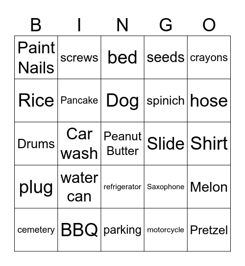 English Words Bingo Card