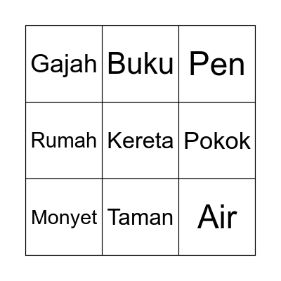 Kata Nama Bingo Card