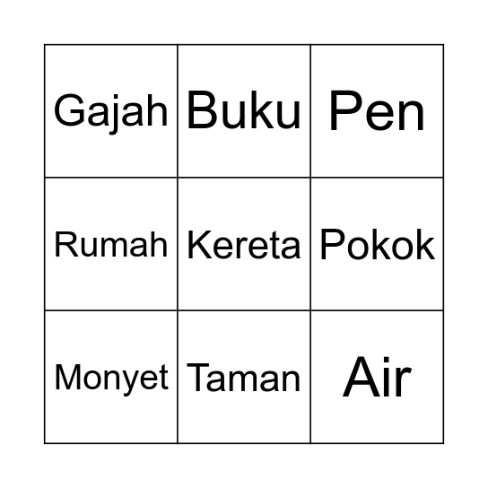 Kata Nama Bingo Card