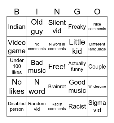 Instagram reels Bingo Card