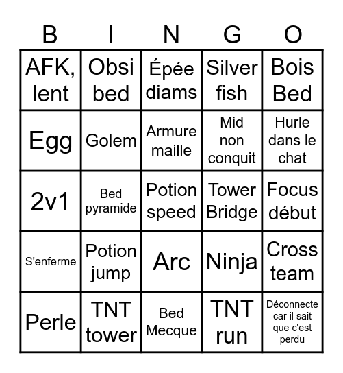 Bedwars Bingo Card