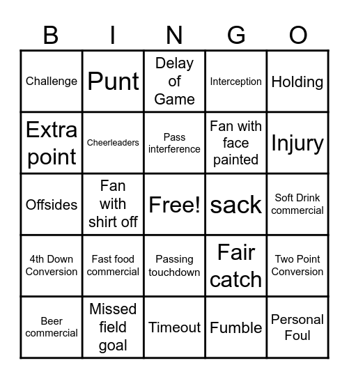 Football Bingo Card