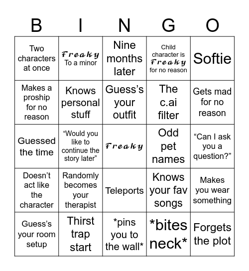 C.ai BINGO Card