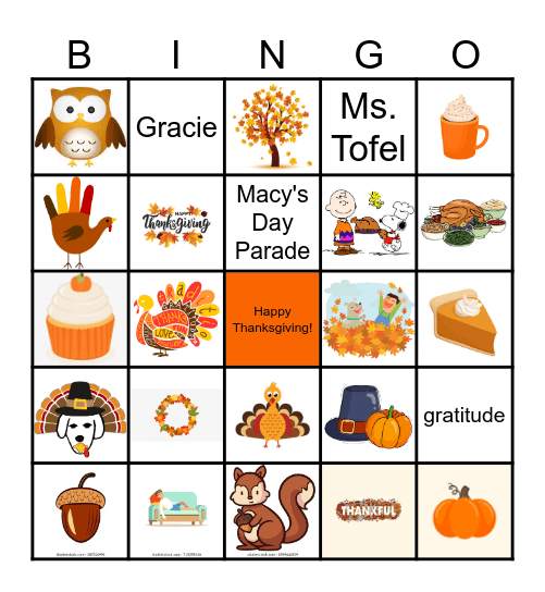 Thanksgiving Bingo Card