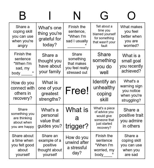 Cognitive Behavioral Therapy BINGO Card