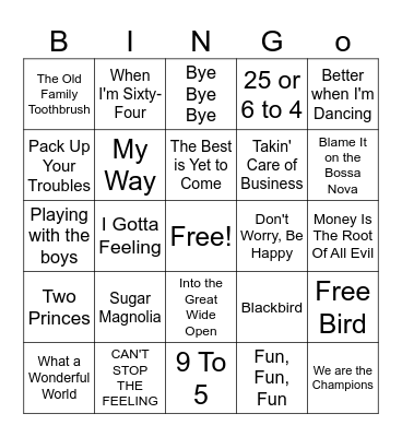 Retirement Song Bingo Card