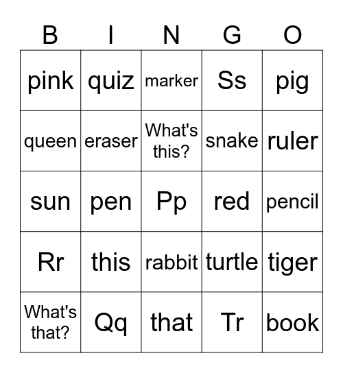 What's this? What's that? Bingo Card