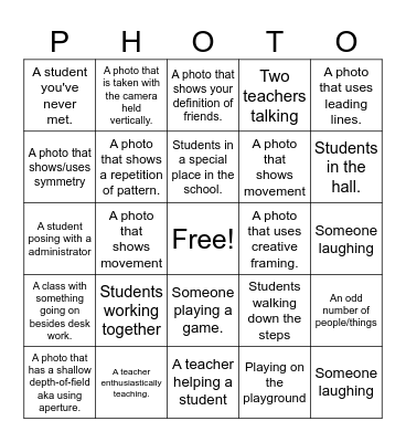 Photography Bingo! Bingo Card