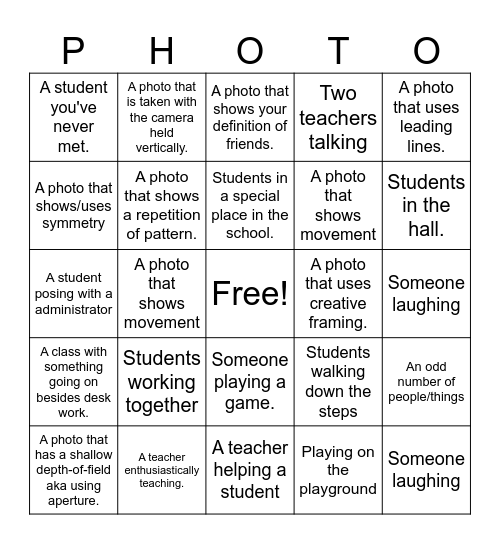 Photography Bingo! Bingo Card