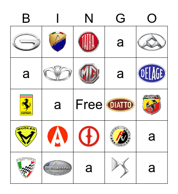 Car brands Bingo Card