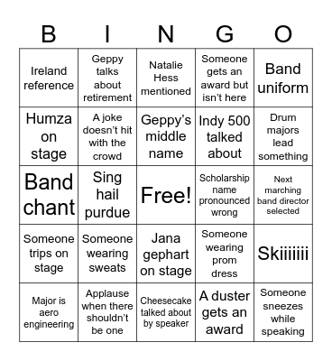 Banquet Bingo Card