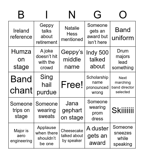 Banquet Bingo Card