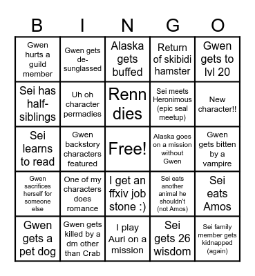 Fey bingo 2025 Bingo Card