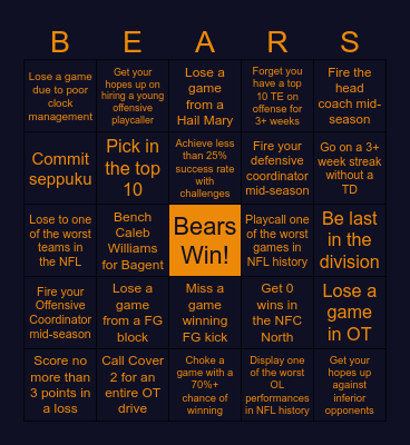 Chicago Bears Bingo Card Bingo Card